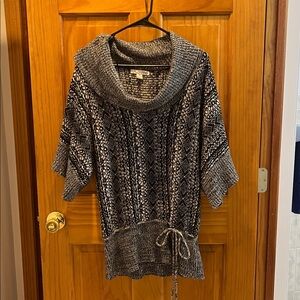 Black and White Knit Cowl Neck Sweater